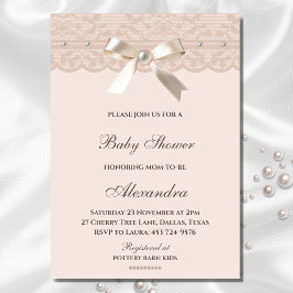 Invitación Rubor Pink Regency Bow Pearl Lace Baby Shower