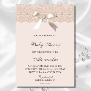 Invitación Rubor Pink Regency Bow Pearl Lace Baby Shower