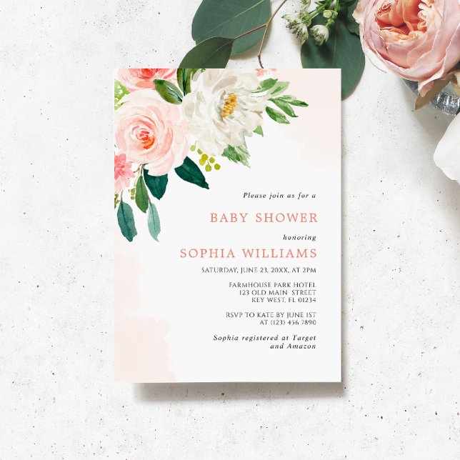 Invitación Rubor Pink Rose Floral Baby Shower (Subido por el creador)