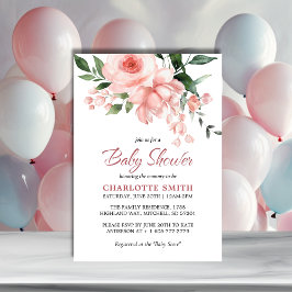 Invitación Rubor Pink Rose Floral Watercolor Baby Shower