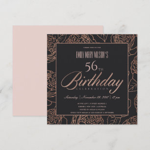 INVITACIÓN RUBOR PINK ROSE GOLD BLACK FLORAL CUALQUIER CUMPLE