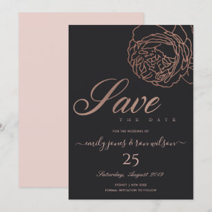 INVITACIÓN RUBOR PINK ROSE GOLD BLACK FLORAL GUARDAR LA FECHA