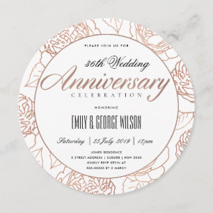 INVITACIÓN RUBOR PINK ROSE GOLD FLORAL CUALQUIER AÑO ANIVERSA