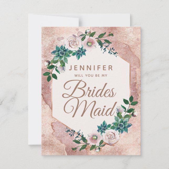Invitación Rubor Pink Rose Gold Serás Mi Novia (Anverso)