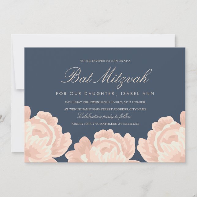 Invitación Rubor Pink Roses Bat Mitzvah (Anverso)