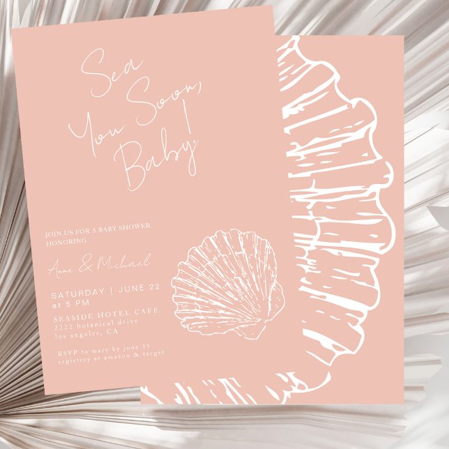 Invitación Rubor Pink Scallop Shell Sea Pronto La Ducha Chica (Subido por el creador)