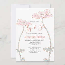 Invitación Rubor Pink Sip y See Floral Baby Girl Baby Shower