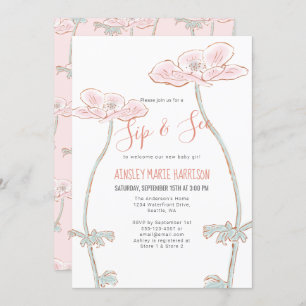 Invitación Rubor Pink Sip y See Floral Baby Girl Baby Shower