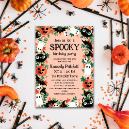 Invitación Rubor Pink Spooky Halloween Kids Birthday Fiesta