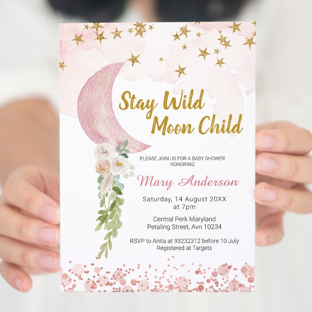 Invitación Rubor Pink Star y Moon Baby Shower (Subido por el creador)