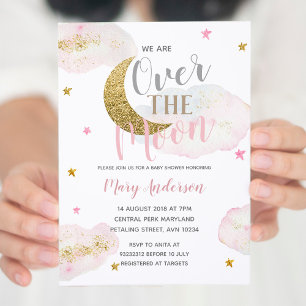 Invitación Rubor Pink Star y Moon Baby Shower moderno