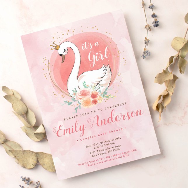 Invitación Rubor Pink Swan Princess Baby Shower (Subido por el creador)