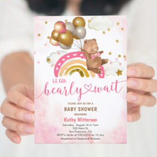 Invitación Rubor Pink Teddy Bear Podemos Esperar Bebé