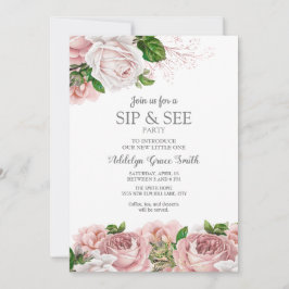 Invitación Rubor Pink Vintage Floral Baby Sip See Shower