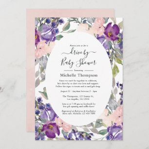 Invitación Rubor Pink, Violet and Plum Drive By Shower