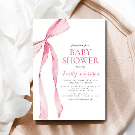 Invitación Rubor Pink Watercolor Bow Chica Baby Shower