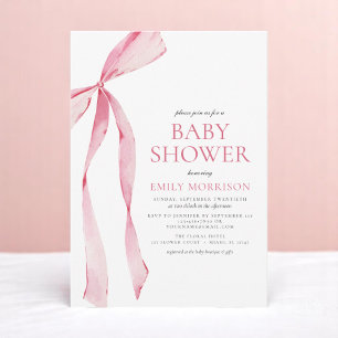 Invitación Rubor Pink Watercolor Bow Chica Baby Shower