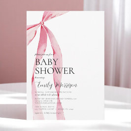 Invitación Rubor Pink Watercolor Bow Chica Baby Shower