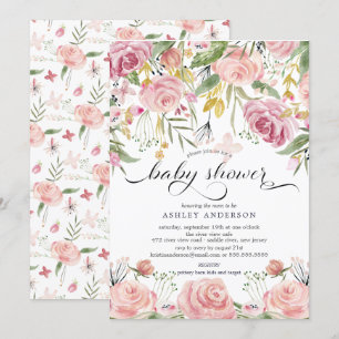 Invitación Rubor Pink Watercolor Floral Baby Shower