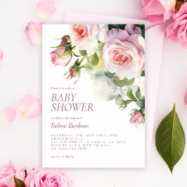 Invitación Rubor Pink Watercolor Floral Baby Shower