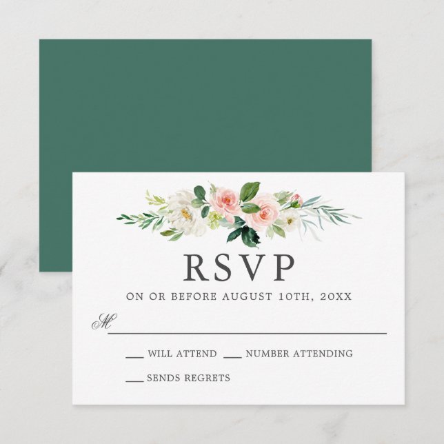 Invitación Rubor Pink Watercolor Floral Wedding RSVP (Anverso / Reverso)