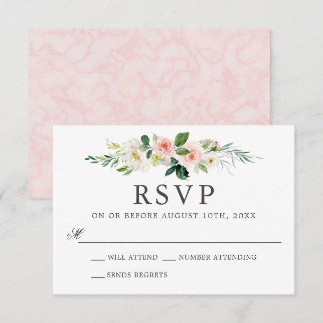 Invitación Rubor Pink Watercolor Floral Wedding RSVP (Anverso / Reverso)