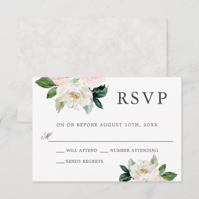 Invitación Rubor Pink Watercolor Floral Wedding RSVP (Anverso / Reverso)