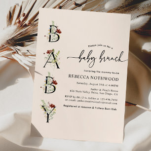 Invitación Rubor Pink Watercolor Flores salvajes Brunch Bebé