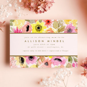 Invitación Rubor Pink Watercolor Flower Garden Baby Shower