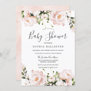 Invitación Rubor Pink Watercolor Flowers Baby Shower
