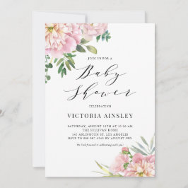 Invitación Rubor Pink Watercolor Rosa Floral Baby Shower