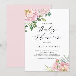 Invitación Rubor Pink Watercolor Rosa Floral Baby Shower
