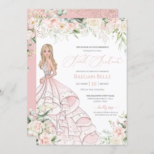 Invitación Rubor Pink White Roses Lujoso Dulce Invitado