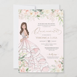 Invitación Rubor Pink White Roses Luxury Quince Anos Cumpleañ