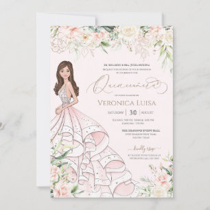 Invitación Rubor Pink White Roses Luxury Quince Anos Cumpleañ