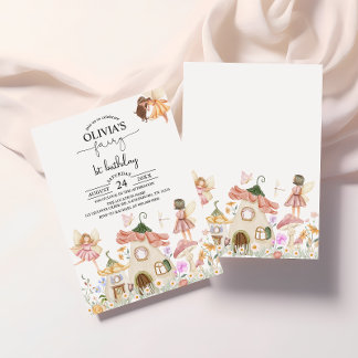 Invitación Rubor Pink Wildflower Fairy 1er cumpleaños