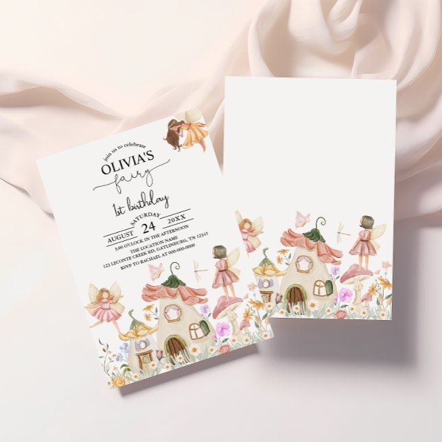 Invitación Rubor Pink Wildflower Fairy 1er cumpleaños (Subido por el creador)