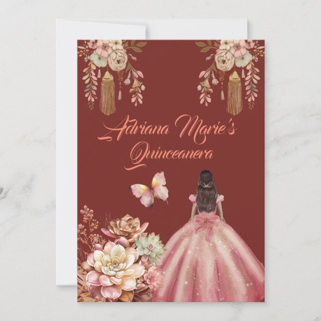 Invitación Rubor Pink y Crimson Boho Quinceanera (Anverso)