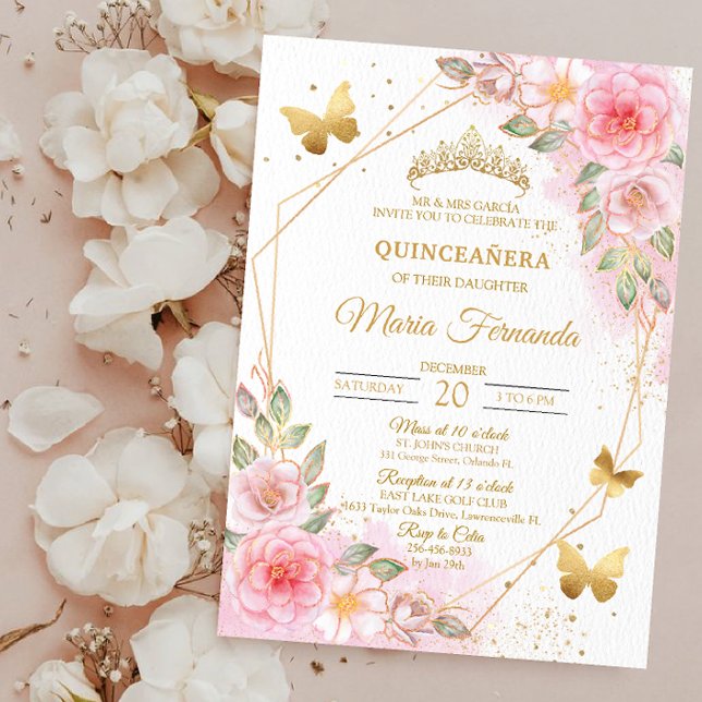 Invitación Rubor Pink y gold cumpleaños de Quinceañera (Subido por el creador)