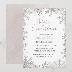Invitación Rubor Plata Invierno Onederland 1er Cumpleaños