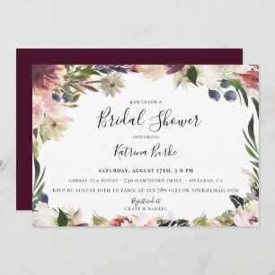 Invitación Rubor Plum Floral Frame Bridal Shower