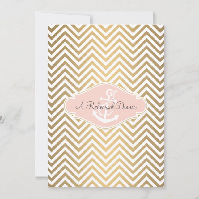 Invitación Rubor Preppy Chevron Stripe Modern Nautical Anchor (Anverso)