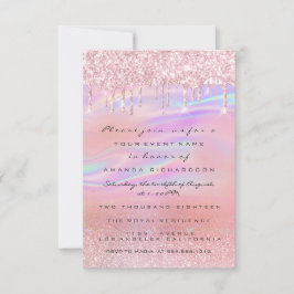 Invitación Rubor Purpurina gotea pies Baby Shower azul Rosa