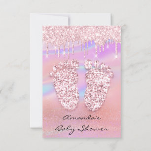 Invitación Rubor Purpurina gotea pies Baby Shower azul Rosa