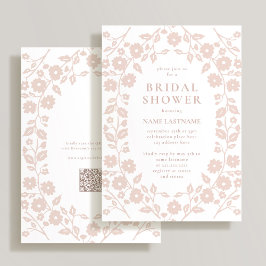 Invitación Rubor QR Code White Folk Floral Bridal Shower