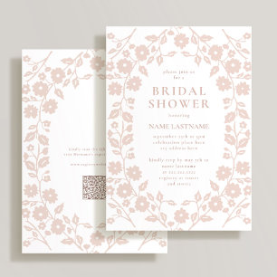 Invitación Rubor QR Code White Folk Floral Bridal Shower