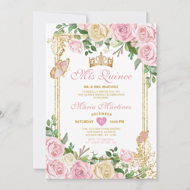 Invitación Rubor Quinceañera 15 Chica de la corona rosa suave (Anverso)