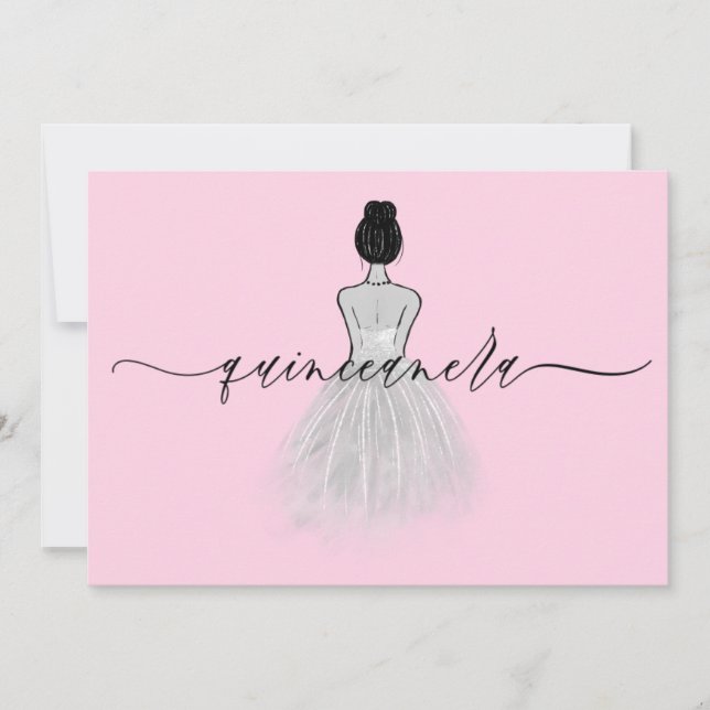 Invitación Rubor Quinceanera con traje clásico blanco y negro (Anverso)