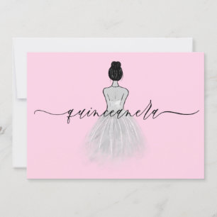 Invitación Rubor Quinceanera con traje clásico blanco y negro