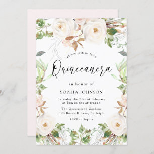 Invitación Rubor Quinceanera Magnífico blanco invernal